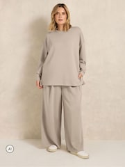 بني - Evans Long Sleeve Top & Wide Leg Trousers - Image 1 of 6