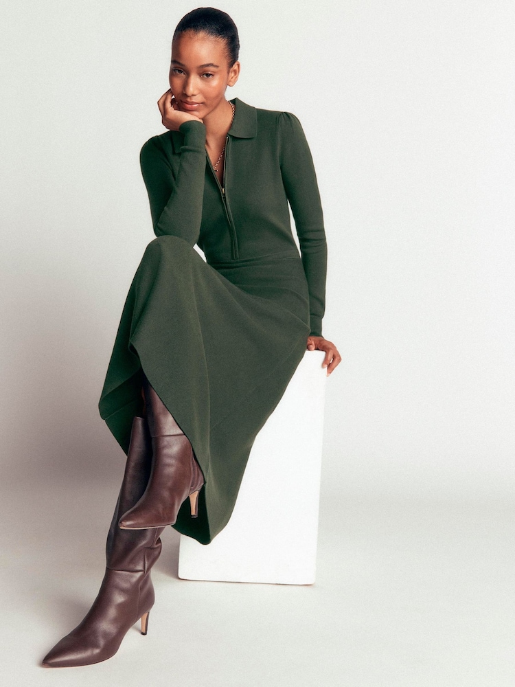 Boden Green Fiona Zip Front Knitted Dress - Image 1 of 7 Boden Green Fiona Zip Front Knitted Dress - Image 1 of 7