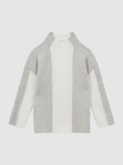 Reiss Grey/White Dulcie 9-14 yrs Funnel Neck Striped Jumper - Image 2 of 6