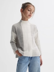 Reiss Grey/White Dulcie 9-14 yrs Funnel Neck Striped Jumper - Image 3 of 6