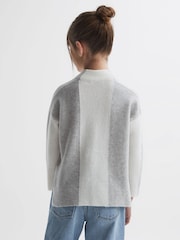 Reiss Grey/White Dulcie 9-14 yrs Funnel Neck Striped Jumper - Image 5 of 6