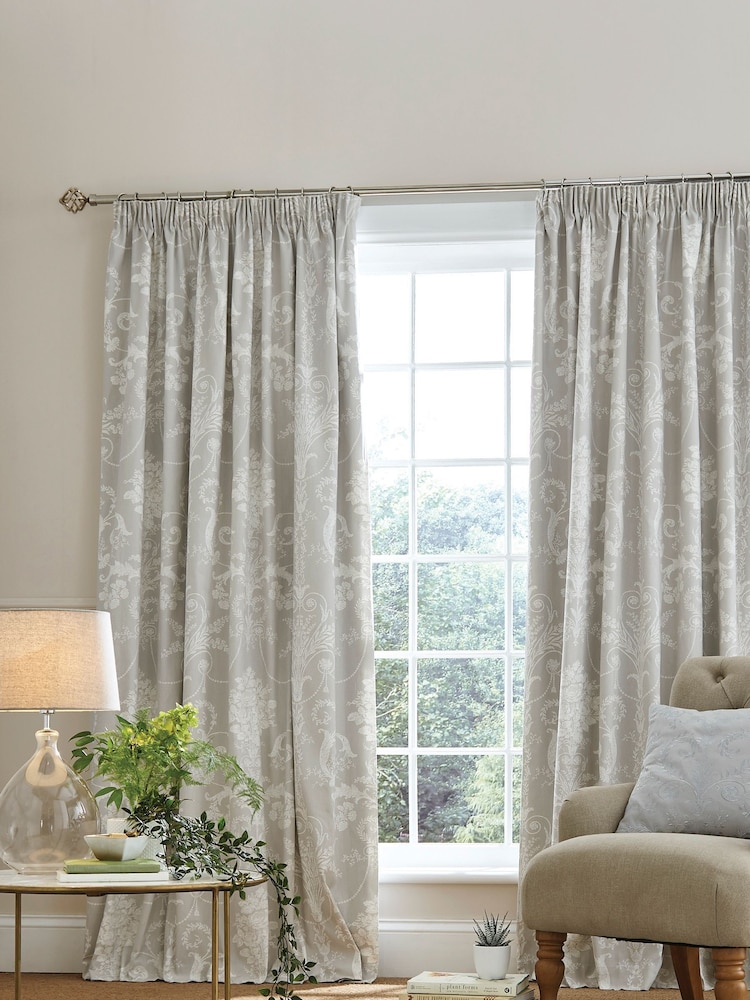 Laura Ashley Dove Grey Josette Blackout 100% Cotton Lined Pencil Pleat Curtains - Image 2 of 2