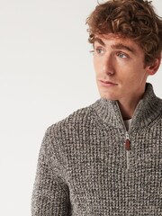 Grey Regular Textured Knit Zip Neck Jumper - Image 1 of 1