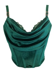 Pour Moi Green India Velvet Luxe Metallic Lace Cowl Neck Bustier Bralette - Image 3 of 4