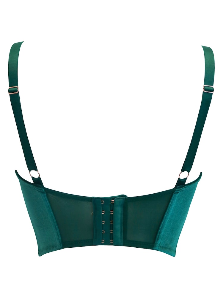 Pour Moi Green India Velvet Luxe Metallic Lace Cowl Neck Bustier Bralette - Image 4 of 4
