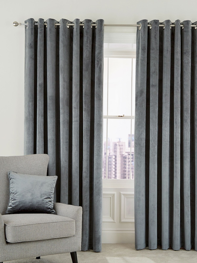 Helena Springfield Steel Grey Velvet Escala Curtains - Image 1 of 2