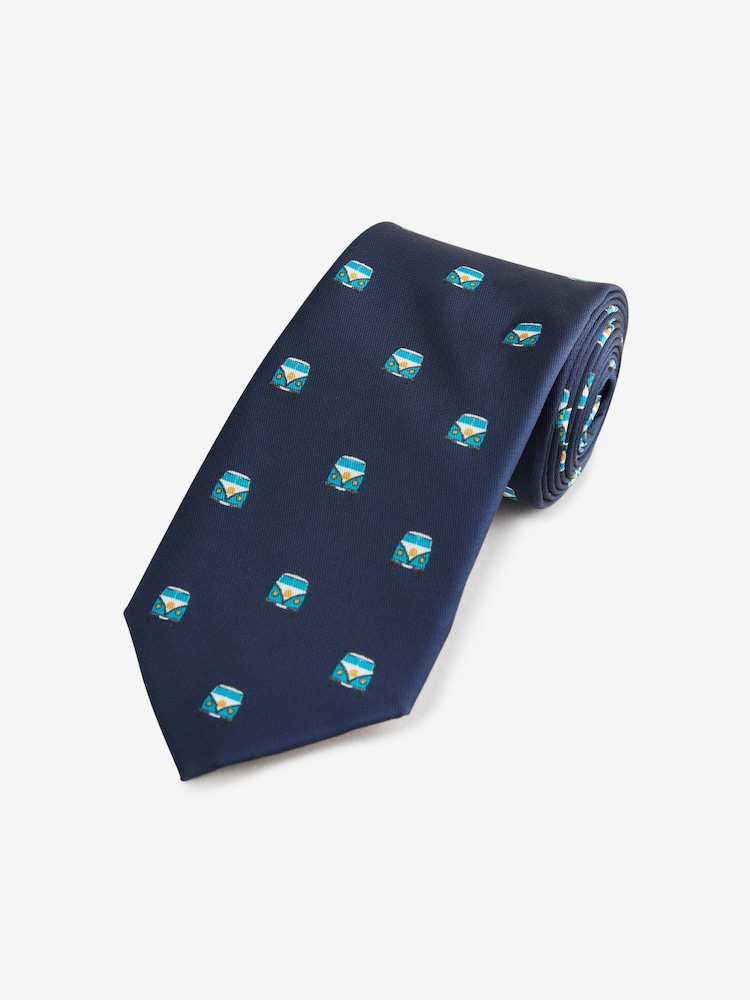 Navy Blue Slim Volkswagen Camper Van Design Tie - Image 1 of 3