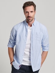 Superdry Blue Cotton Studios Linen Button Down Shirt - Image 1 of 9