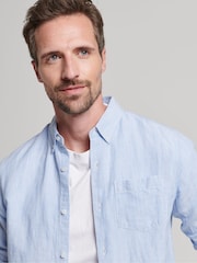 Superdry Blue Cotton Studios Linen Button Down Shirt - Image 3 of 9