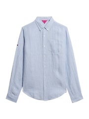 Superdry Blue Cotton Studios Linen Button Down Shirt - Image 7 of 9