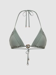 Reiss Khaki Astrid Plaited Triangle Bikini Top - Image 2 of 5