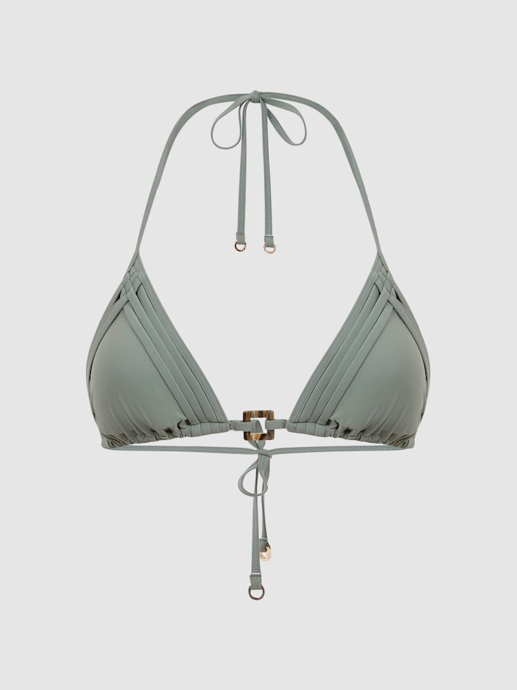 Reiss Khaki Astrid Plaited Triangle Bikini Top - Image 2 of 5