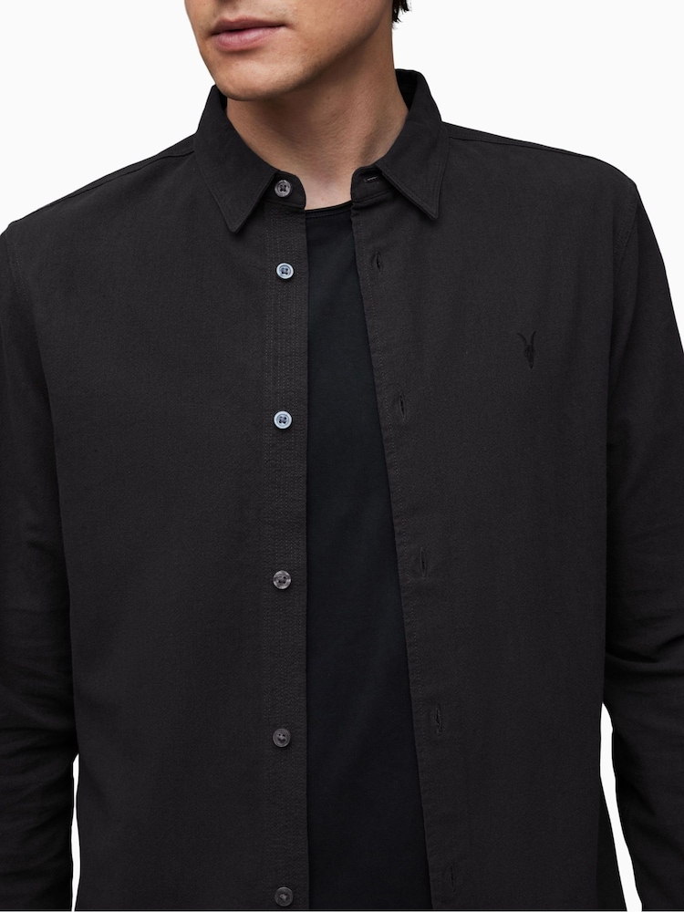 AllSaints Black Lovell Long Sleeve 100% Cotton Shirt - Image 4 of 5