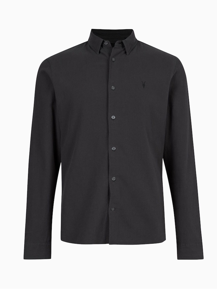 AllSaints Black Lovell Long Sleeve 100% Cotton Shirt - Image 5 of 5