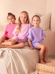 Pink/Purple 100% Cotton Ruffle Short Sleeve Pyjamas 3 Pack (3-16yrs) - Image 1 of 1