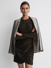 Reiss Black/Gold Xena Premium Metallic Velvet Mini Dress - Image 3 of 5