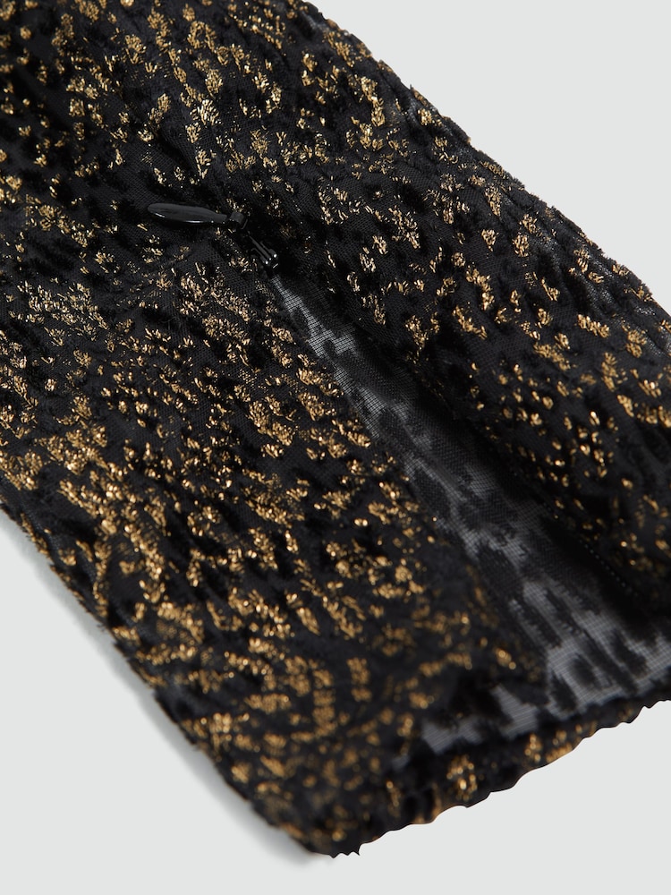 Reiss Black/Gold Xena Premium Metallic Velvet Mini Dress - Image 5 of 5