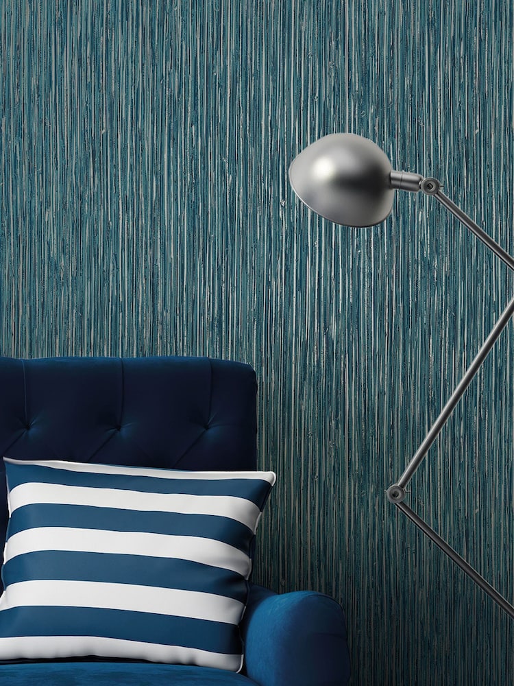 Decorline Blue Vertical Grasscloth Wallpaper - Image 1 of 2