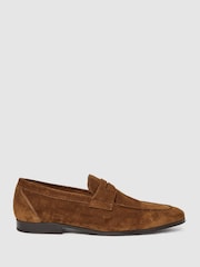 Reiss Tan Bray Suede Slip On Loafers - Image 1 of 5