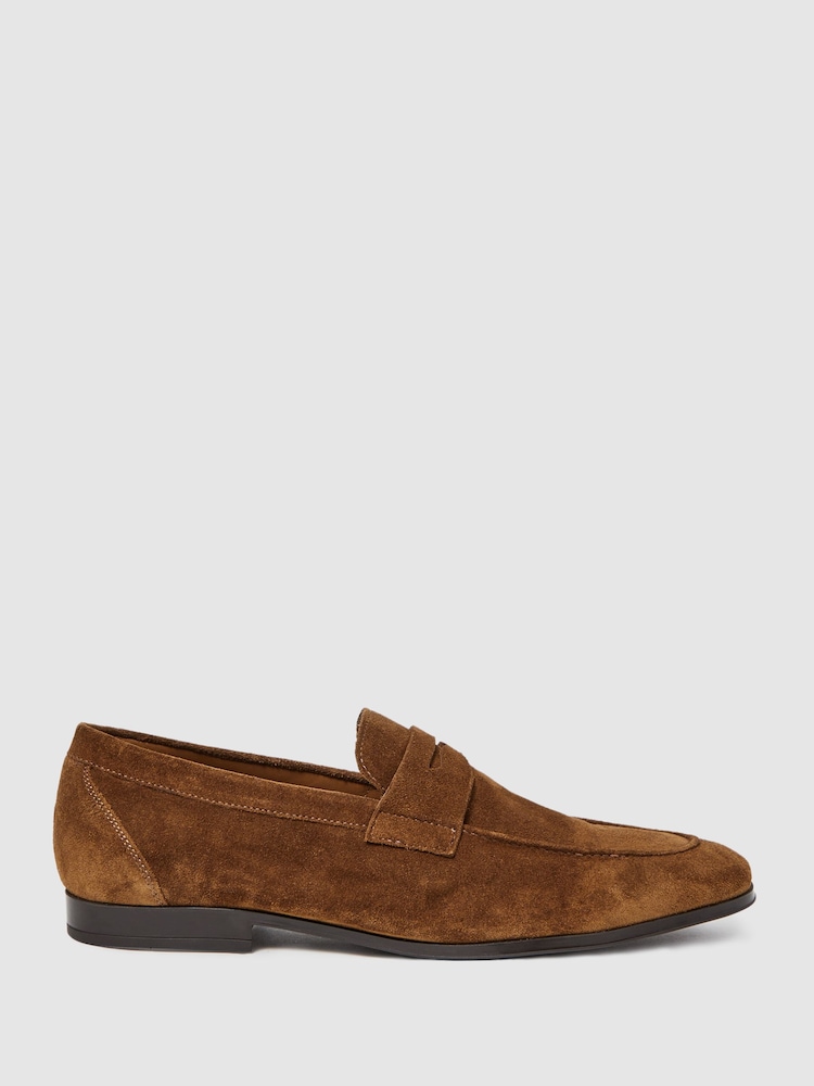 Reiss Tan Bray Suede Slip On Loafers - Image 1 of 5