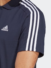 adidas Blue Essentials Piqué Embroidered Small Logo 3-Stripes 100% Cotton Polo Shirt - Image 3 of 6