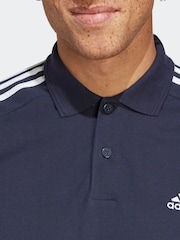 adidas Blue Essentials Piqué Embroidered Small Logo 3-Stripes 100% Cotton Polo Shirt - Image 5 of 6
