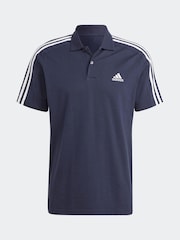 adidas Blue Essentials Piqué Embroidered Small Logo 3-Stripes 100% Cotton Polo Shirt - Image 6 of 6