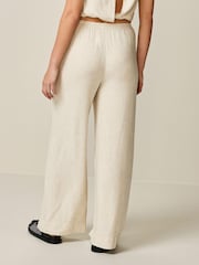 Natural Tie Waist Wide Leg Trousers with Linen - Image 3 of 4