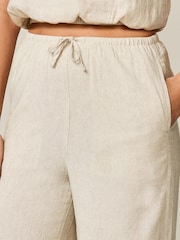 Natural Tie Waist Wide Leg Trousers with Linen - Image 4 of 4