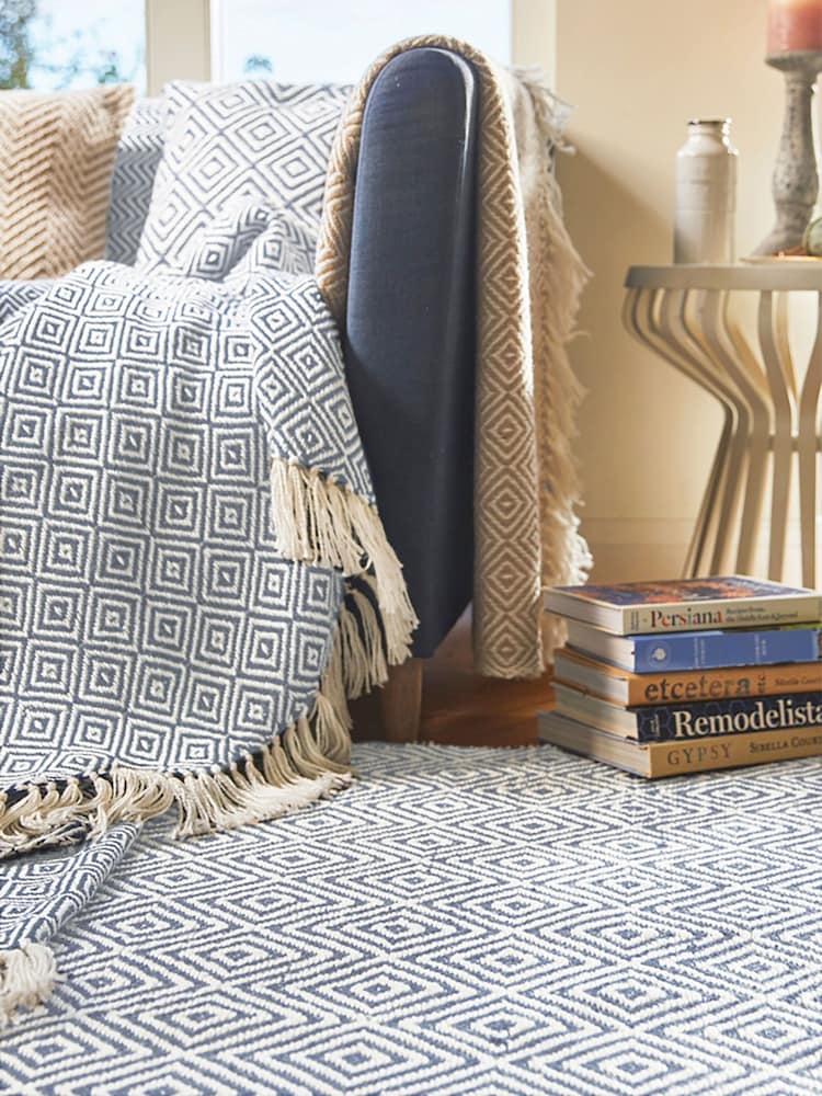 My Mat Denim Blue Diamond Woven Indoor/Outdoor Rug - Image 1 of 2 My Mat Denim Blue Diamond Woven Indoor/Outdoor Rug - Image 1 of 2