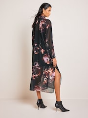 Black/Purple Abstract Floral Sheer Long Sleeve Midi Dress - Image 3 of 6