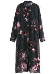Black/Purple Abstract Floral Sheer Long Sleeve Midi Dress - Image 5 of 6