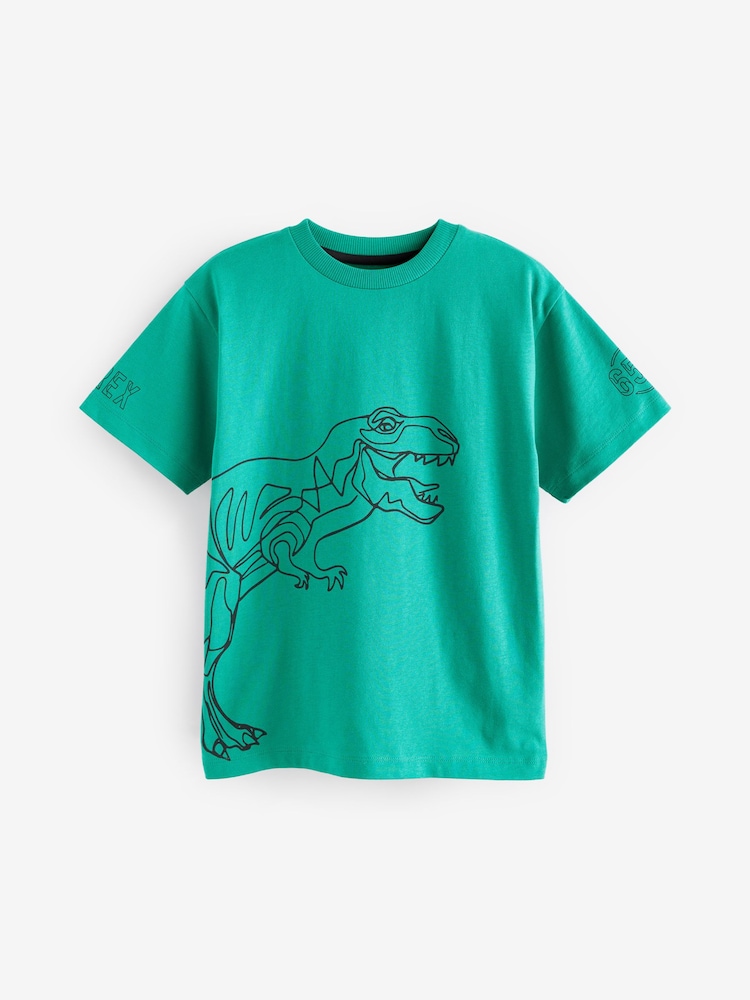 Green Linear Dino Relaxed Fit Short Sleeve Graphic T-Shirt (3-16yrs) - Image 1 of 3 Green Linear Dino Relaxed Fit Short Sleeve Graphic T-Shirt (3-16yrs) - Image 1 of 3