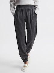 Reiss Charcoal Karina Wool Elasticated Pleat Front Joggers - Image 1 of 5