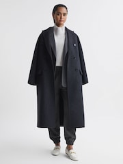 Reiss Charcoal Karina Wool Elasticated Pleat Front Joggers - Image 3 of 5