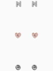 Silver Tone/Rose Gold Tone Heart Initial Stud Earrings Three Pack - Image 1 of 3
