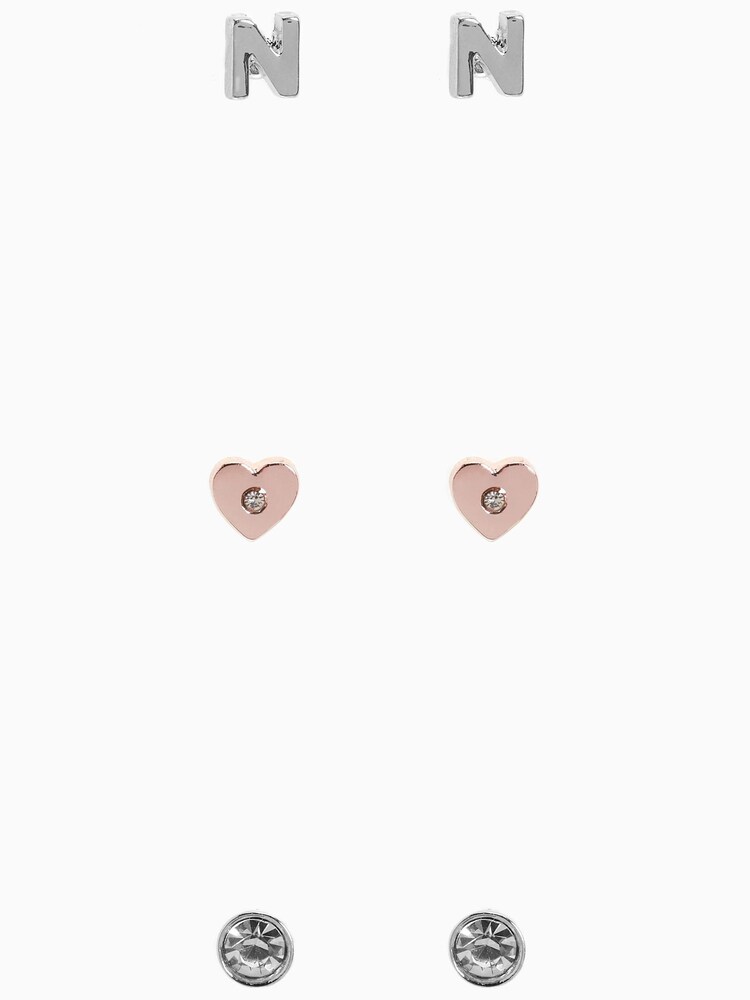 Silver Tone/Rose Gold Tone Heart Initial Stud Earrings Three Pack - Image 1 of 3