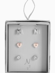 Silver Tone/Rose Gold Tone Heart Initial Stud Earrings Three Pack - Image 2 of 3