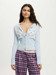Cotton On Blue Fluffy Fitted Knit Cardigan - Image 1 of 4