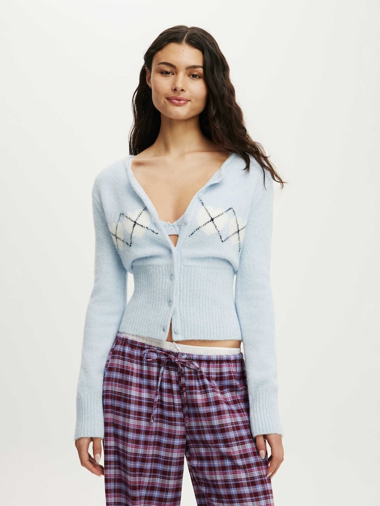 Cotton On Blue Fluffy Fitted Knit Cardigan - Image 1 of 4 Cotton On Blue Fluffy Fitted Knit Cardigan - Image 1 of 4