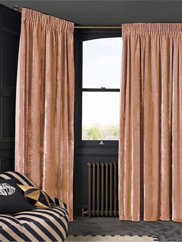 Rockett St George Pink Pencil Pleat Perfect Velvet Curtain - Image 1 of 3