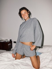 Cotton On Grey Super Soft Waffle Long Sleeve Top & Shorts Set - Image 2 of 2