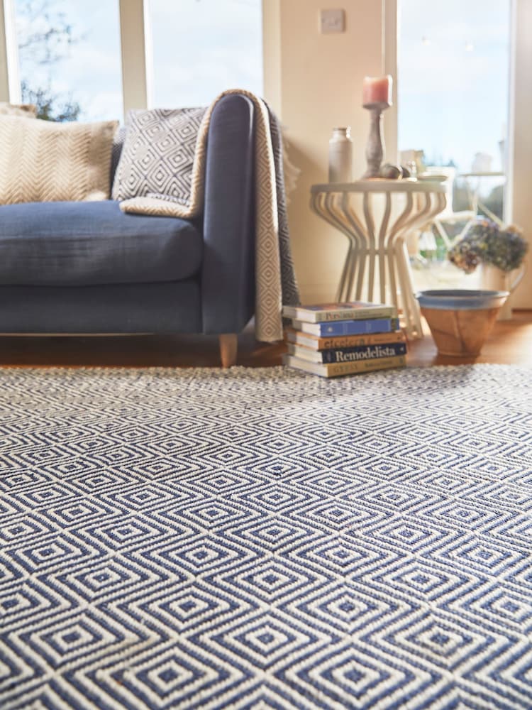 My Mat Navy Diamond Woven Indoor/Outdoor Rug - Image 1 of 2