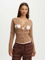 Cotton On Brown Fluffy Fitted Knit Cardigan - Image 1 of 4