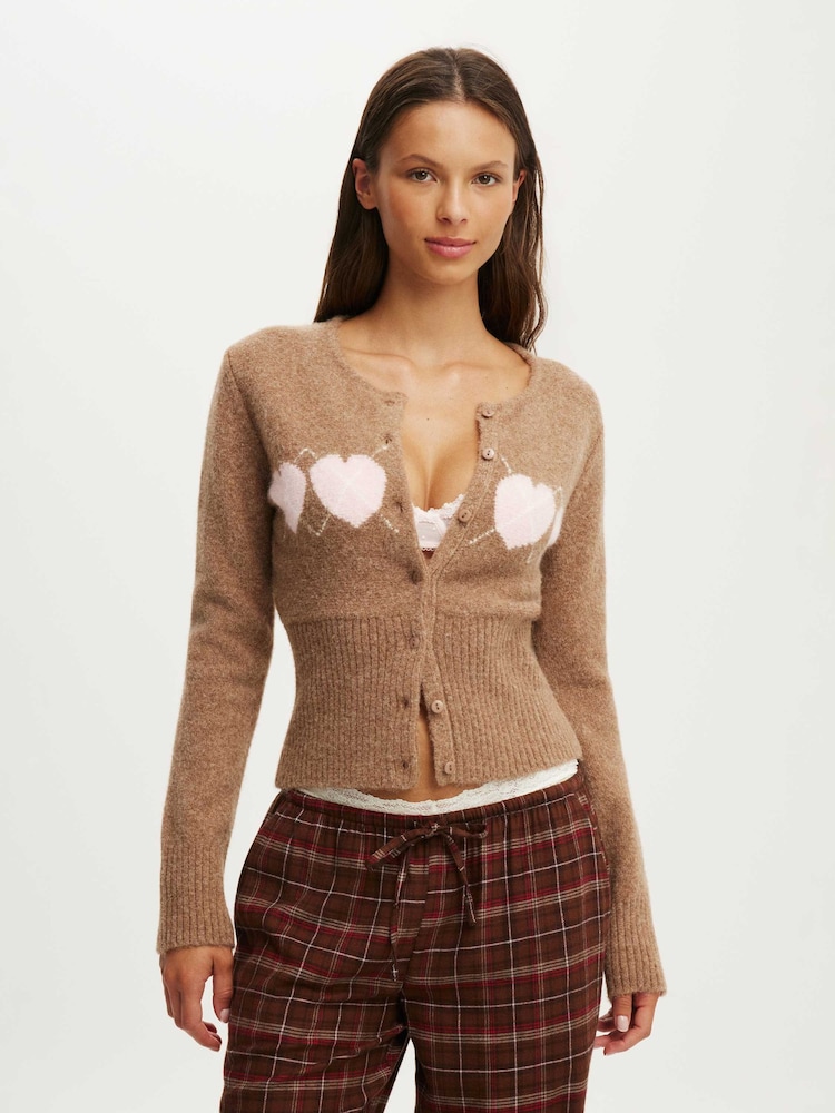 Cotton On Brown Fluffy Fitted Knit Cardigan - Image 1 of 4 Cotton On Brown Fluffy Fitted Knit Cardigan - Image 1 of 4