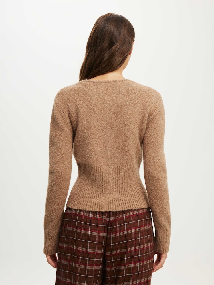 Cotton On Brown Fluffy Fitted Knit Cardigan - Image 2 of 4 Cotton On Brown Fluffy Fitted Knit Cardigan - Image 2 of 4