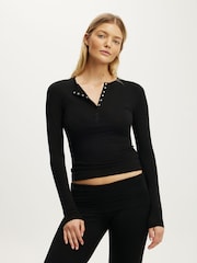 Cotton On Black Airy Soft Lounge Henley Pyjamas - Image 3 of 4