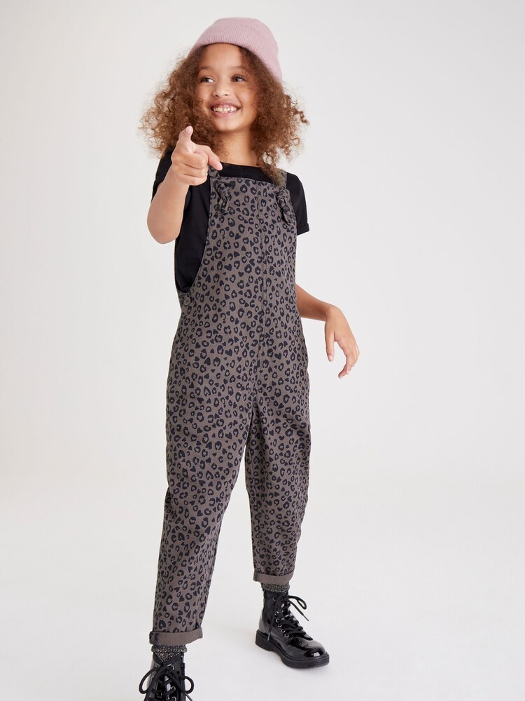 Grey Animal Print Soft Cotton Dungarees (3-16yrs) - Image 1 of 6