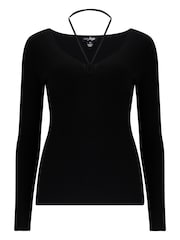 Pour Moi Black Susie Keyhole Rib Knit Top - Image 3 of 4