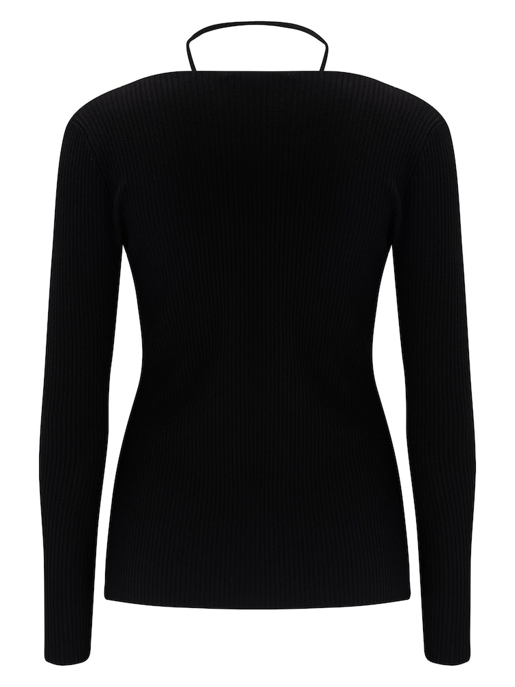 Pour Moi Black Susie Keyhole Rib Knit Top - Image 4 of 4